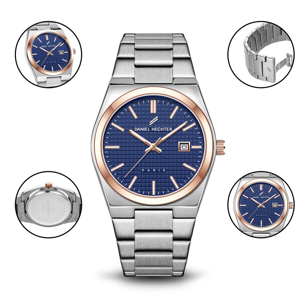 Daniel Hechter Paris Hoche Collection Formal Analog Watch For Men – Round Dial And Silver Stainless Steel Strap W : DHM1026-11