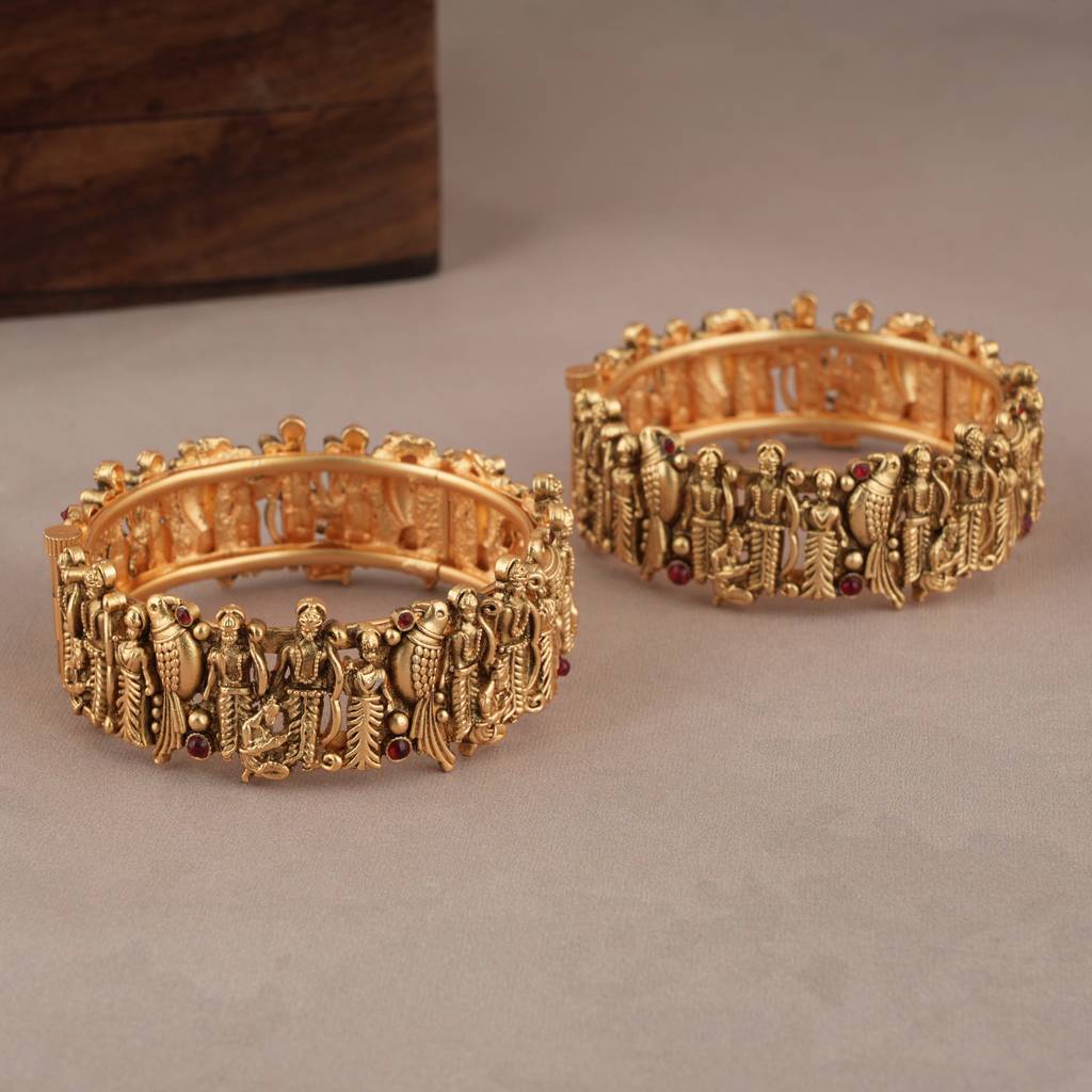 Traditional Ram Sita Gold Finish Bangle Set I Temple Jewellery : SJ038-2.2
