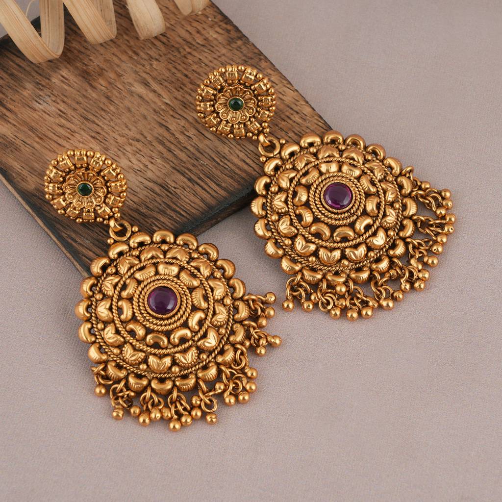 Long Antique Gold Stone Earring For Women : SJ030