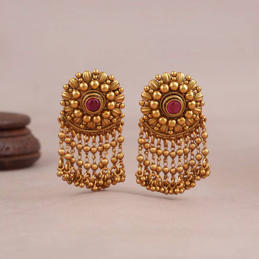 Â Long Cute Antique Gold Plated Plain Ball Earring : SJ025