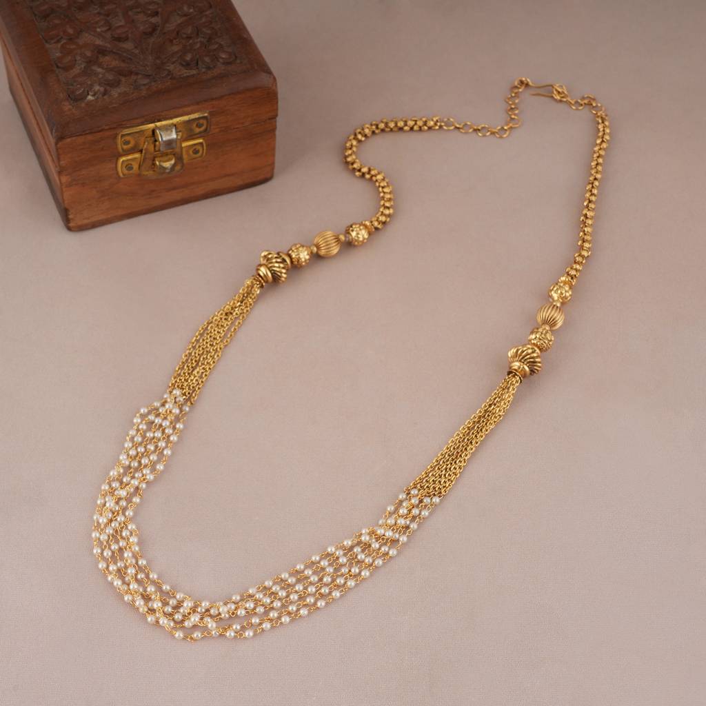 Amazing Long Pearl Drop Antique Gold Mala : SJ053