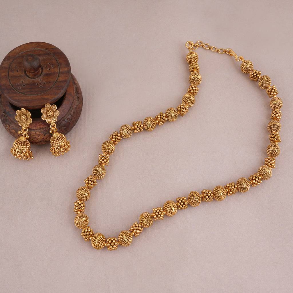 Gold Plated Plain Ball Mala Set With Jhumka Earring : SJ055
