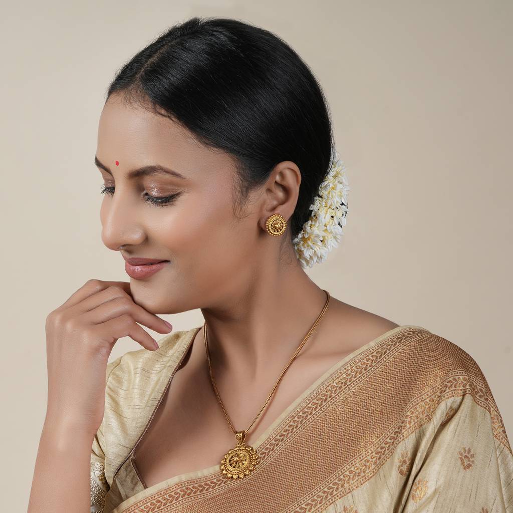 Cute Sleek Antique Gold Plated Pendant Set : SJ042
