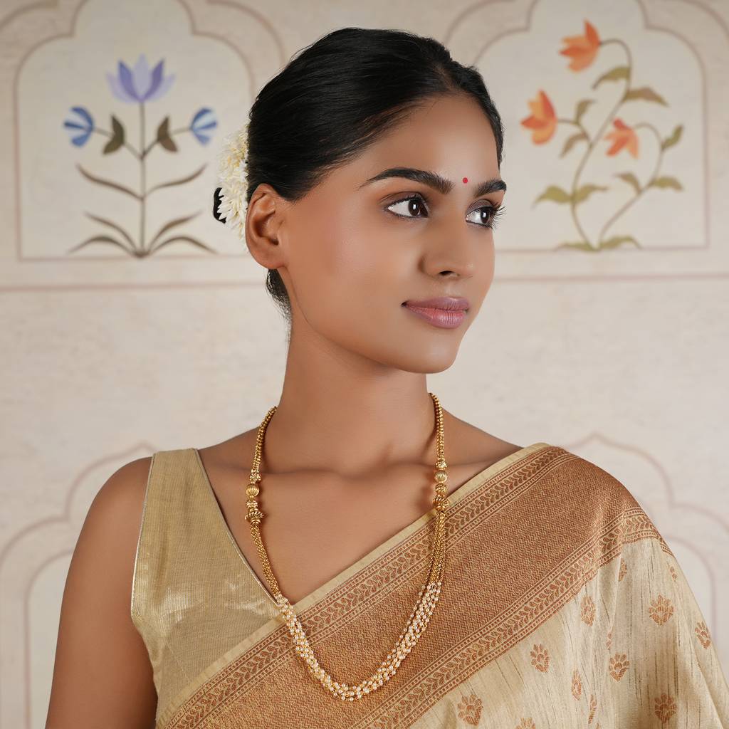 Amazing Long Pearl Drop Antique Gold Mala : SJ053