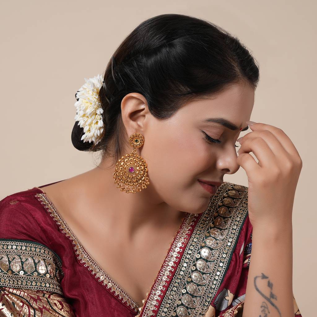 Long Antique Gold Stone Earring For Women : SJ030