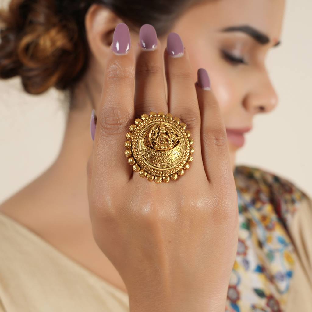 Stunning Lakshmi Gold Plated Adjustable Finger Ring : SJ050