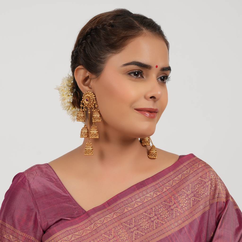 Royal Antique Gold Long Five Jhumka Earring : SJ031