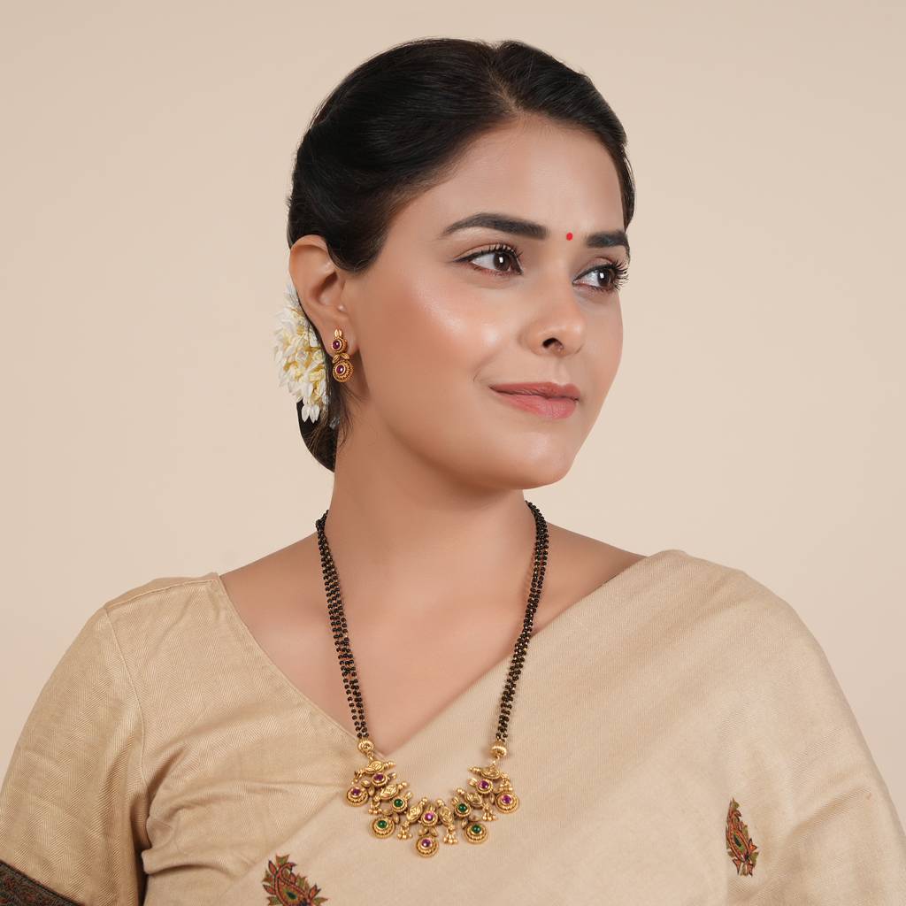 Long Multicolor Antique Gold Mangalsutra Set : SJ006