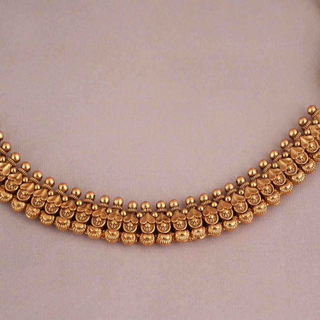 Plain Antique Gold Necklace Set With Stud Earring : SJ007