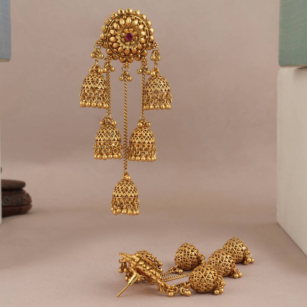 Royal Antique Gold Long Five Jhumka Earring : SJ031