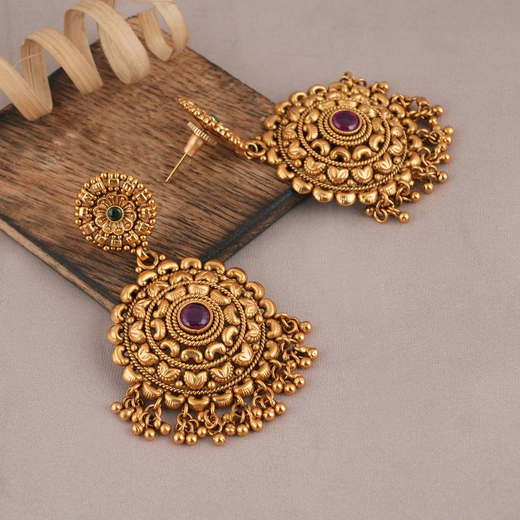 Long Antique Gold Stone Earring For Women : SJ030