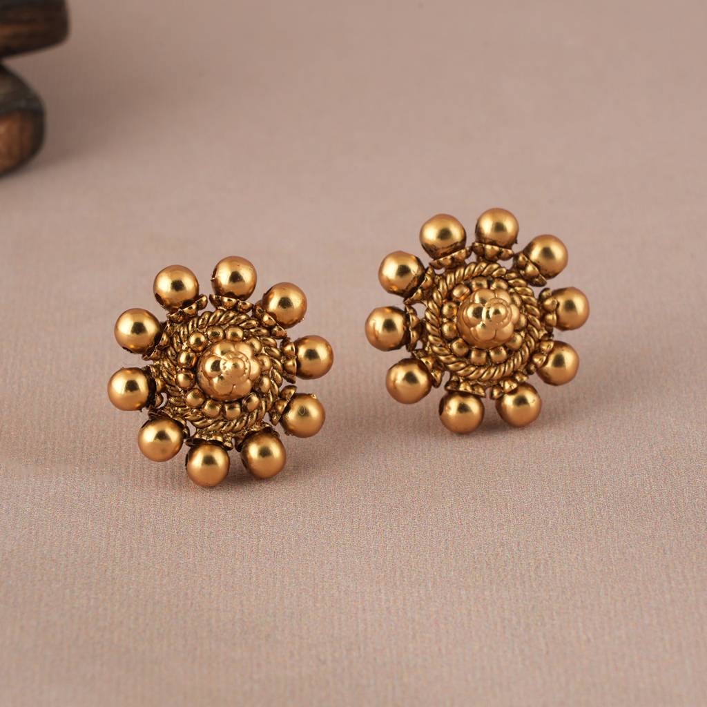 Delicate Antique Gold Plated Plain Balls Necklace Set For Women : SJ035