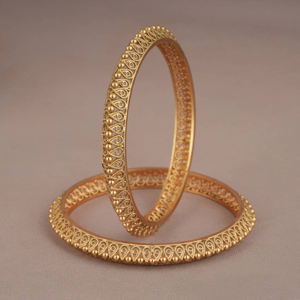 Cute Plain Gold Plated Pear Shaped Bangle Set : SJ033-2.2