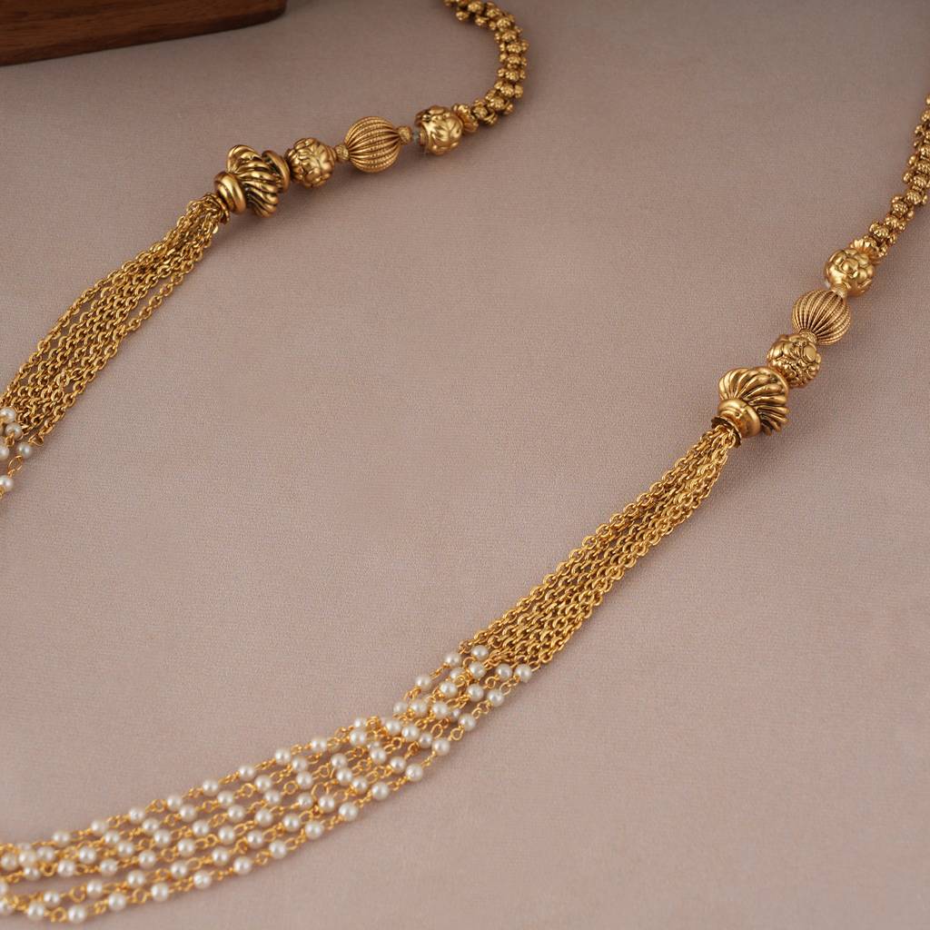 Amazing Long Pearl Drop Antique Gold Mala : SJ053