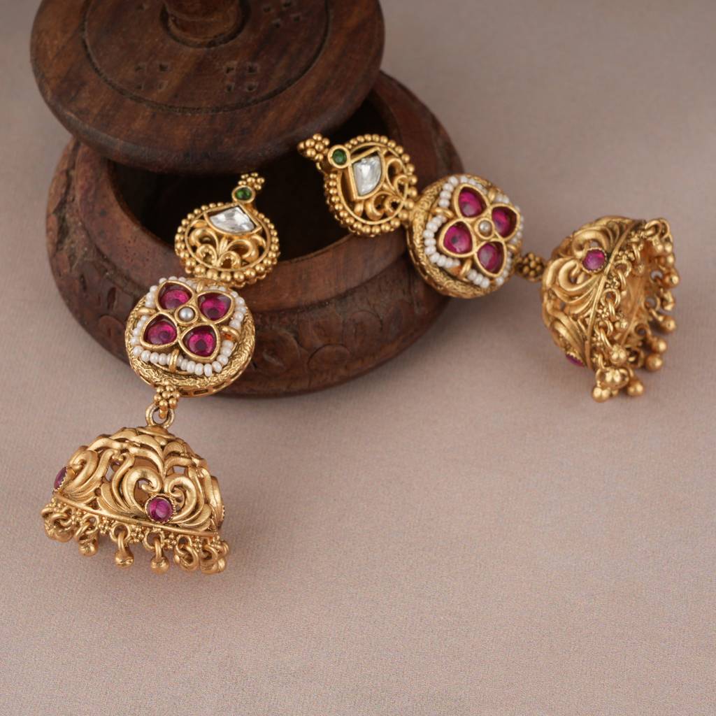 Royal Antique Gold Finish Long Multicolor Kundan Necklace Set : SJ024