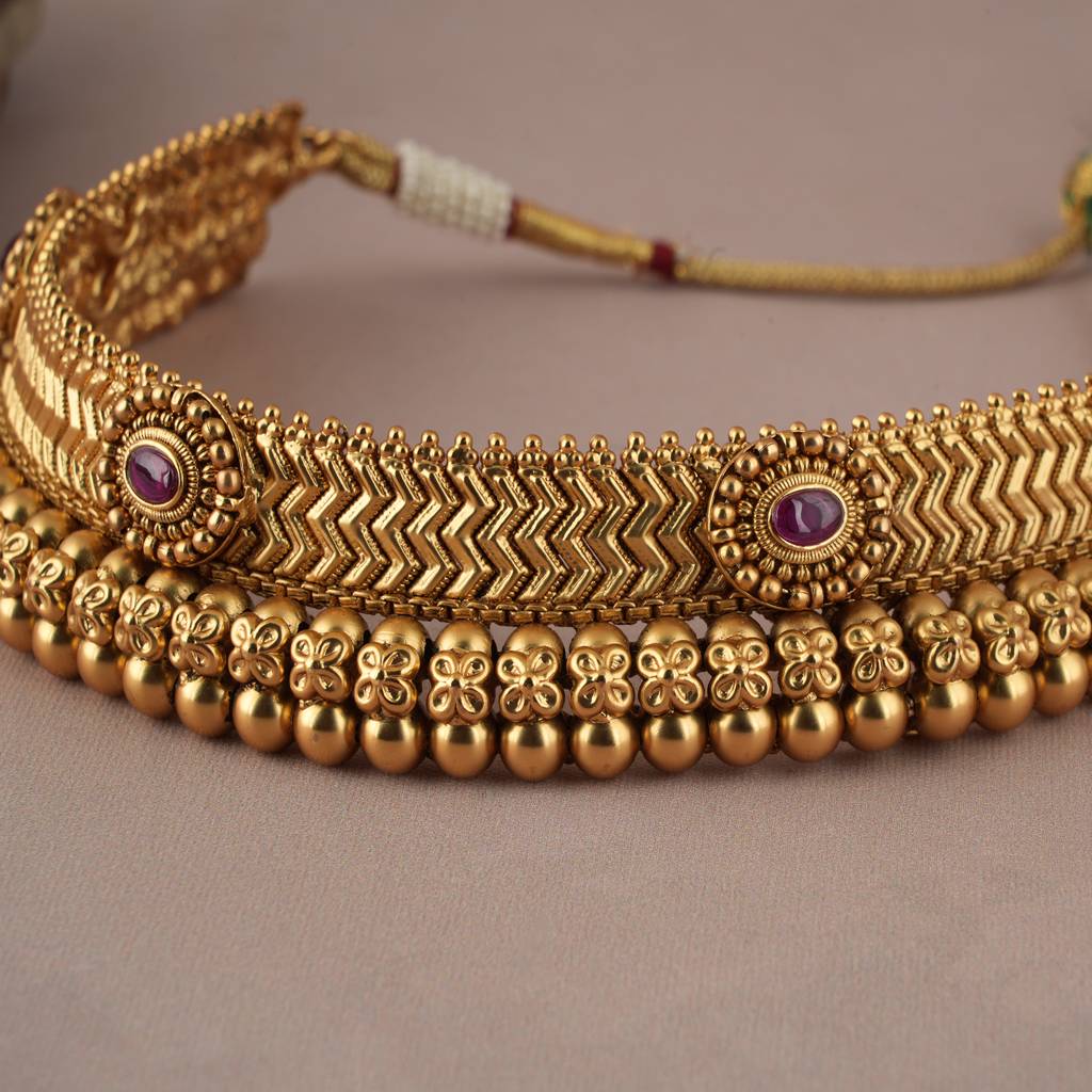 Amazing Ruby Stone Antique Gold Plated Choker Set For Women : SJ010