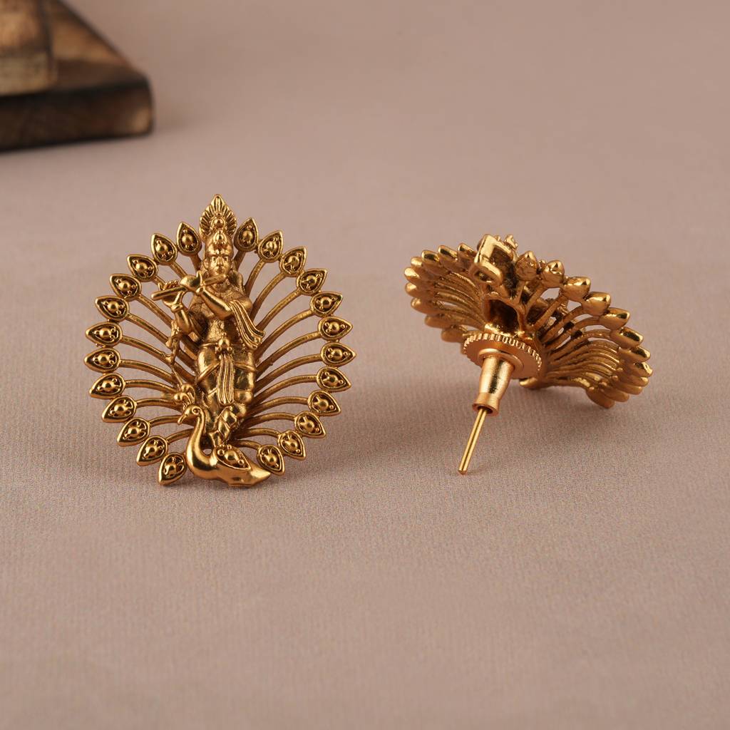 Auspicious Lord Krishna Antique Gold Plated Stud Earring : SJ044