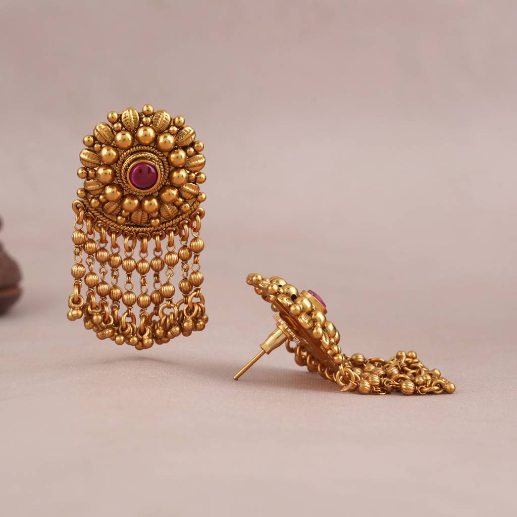 Â Long Cute Antique Gold Plated Plain Ball Earring : SJ025