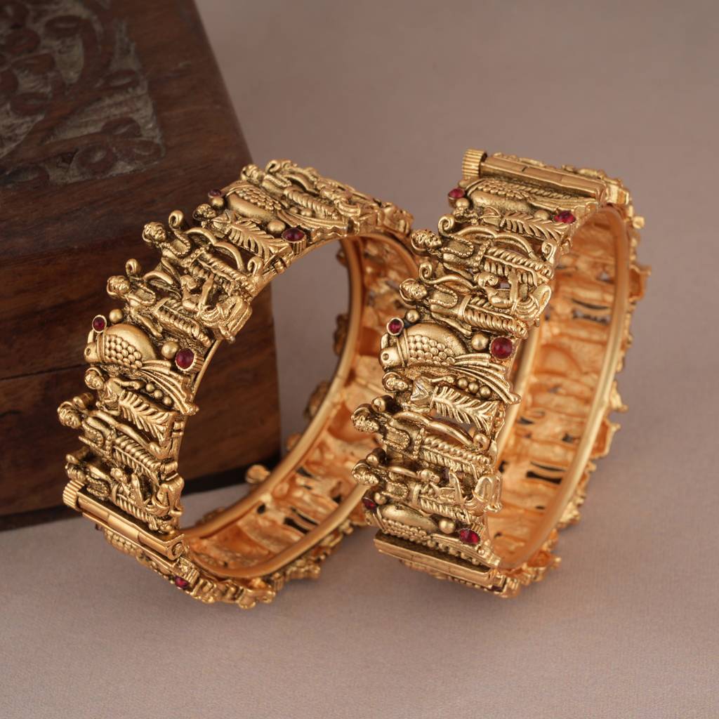 Traditional Ram Sita Gold Finish Bangle Set I Temple Jewellery : SJ038-2.2