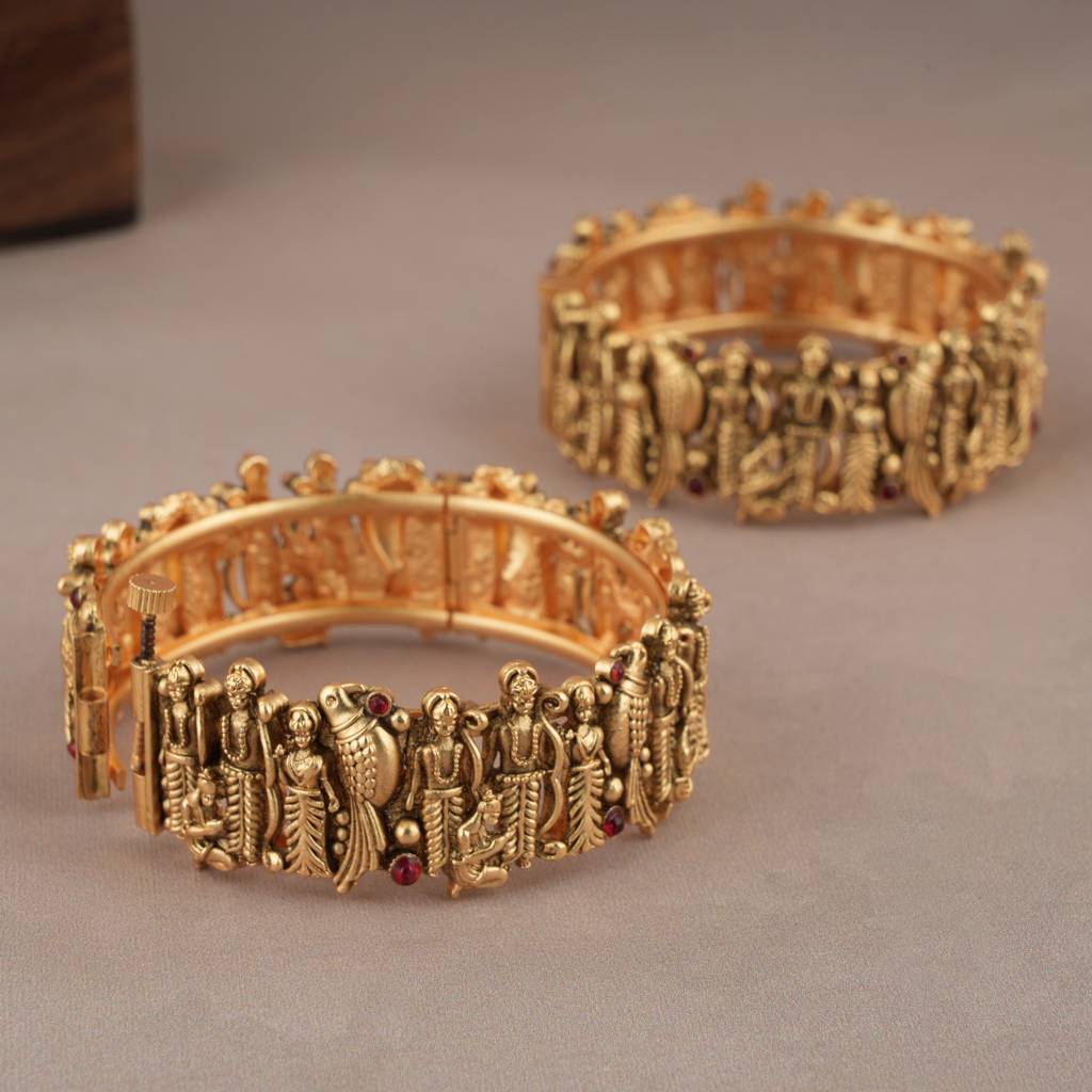 Traditional Ram Sita Gold Finish Bangle Set I Temple Jewellery : SJ038-2.2