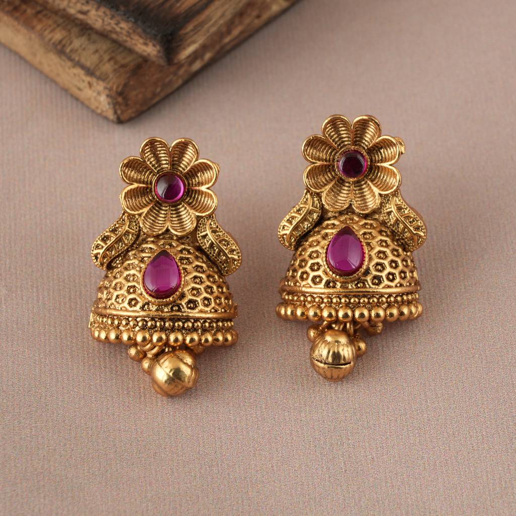 Antique Gold Plated Floral Black Bead Mangalsutra Set : SJ003