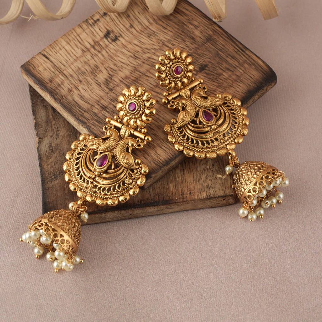 Long Antique Gold Plated Peacock Inspired Necklace Set : SJ016