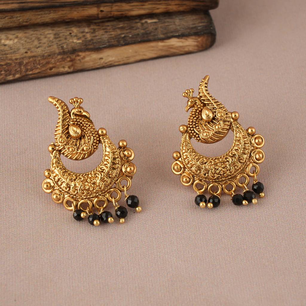 Long Black Bead Antique Gold Mangalsutra Set : SJ004