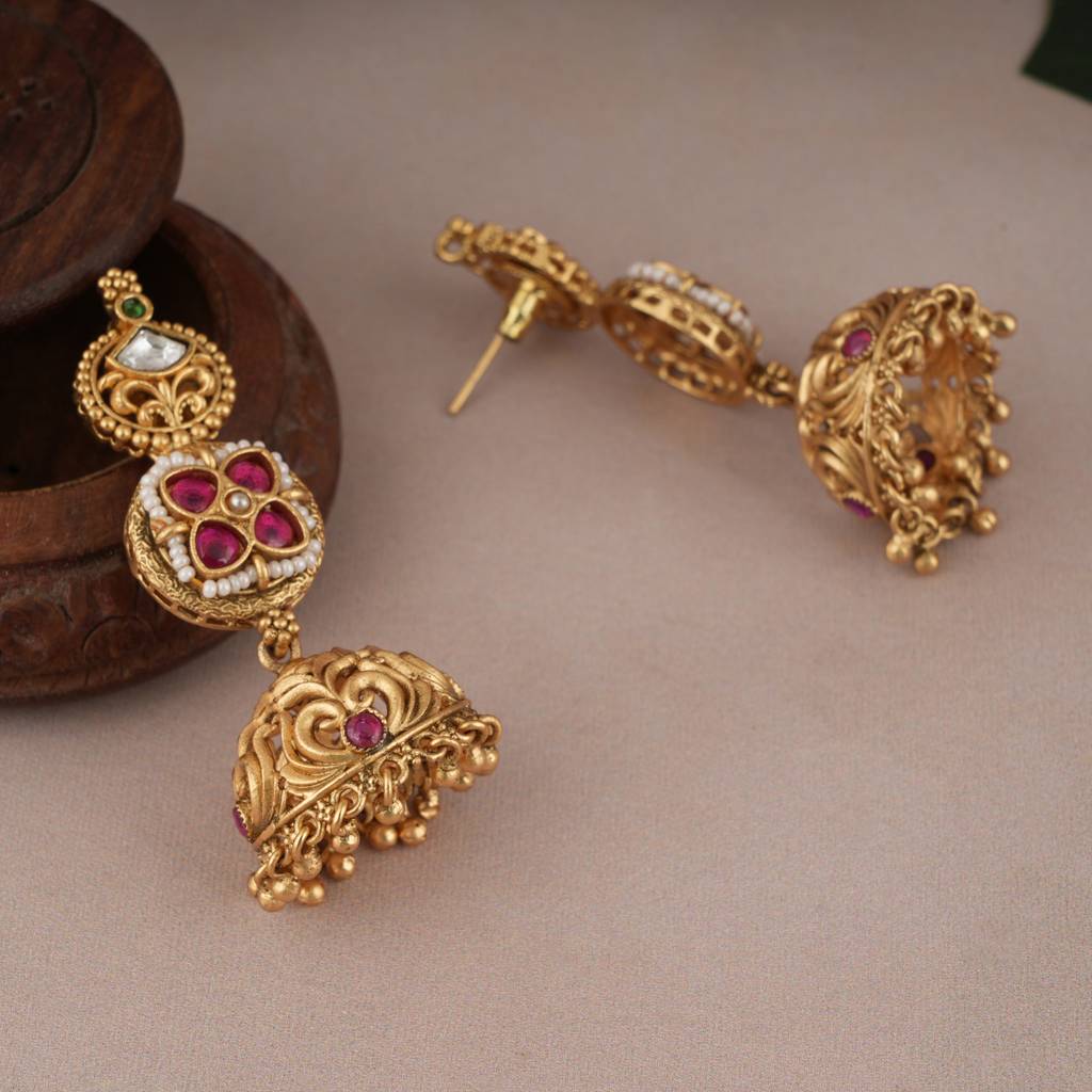 Royal Antique Gold Finish Long Multicolor Kundan Necklace Set : SJ024