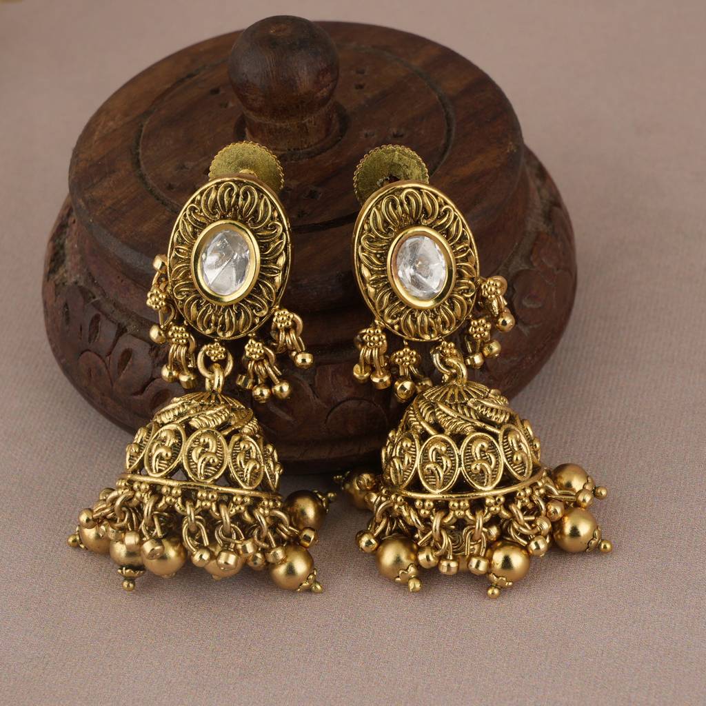 Stunning Antique Gold Plated Long Kundan Necklace Set With Beautiful Earring : SJ022