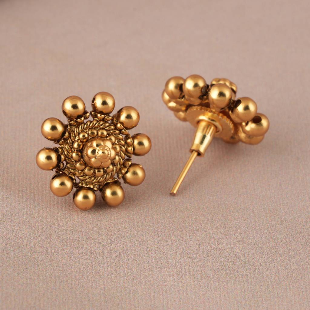Delicate Antique Gold Plated Plain Balls Necklace Set For Women : SJ035
