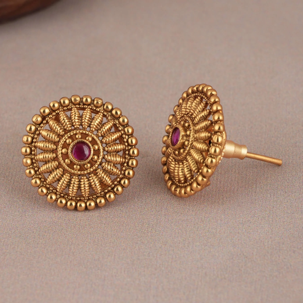 Cute Gold Finish Floral Ruby Stone Pendant Set : SJ032