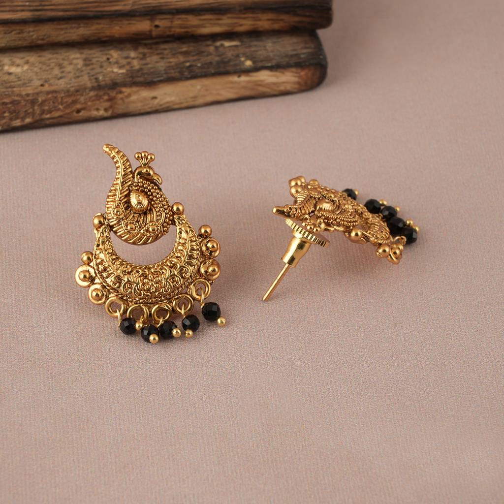 Long Black Bead Antique Gold Mangalsutra Set : SJ004