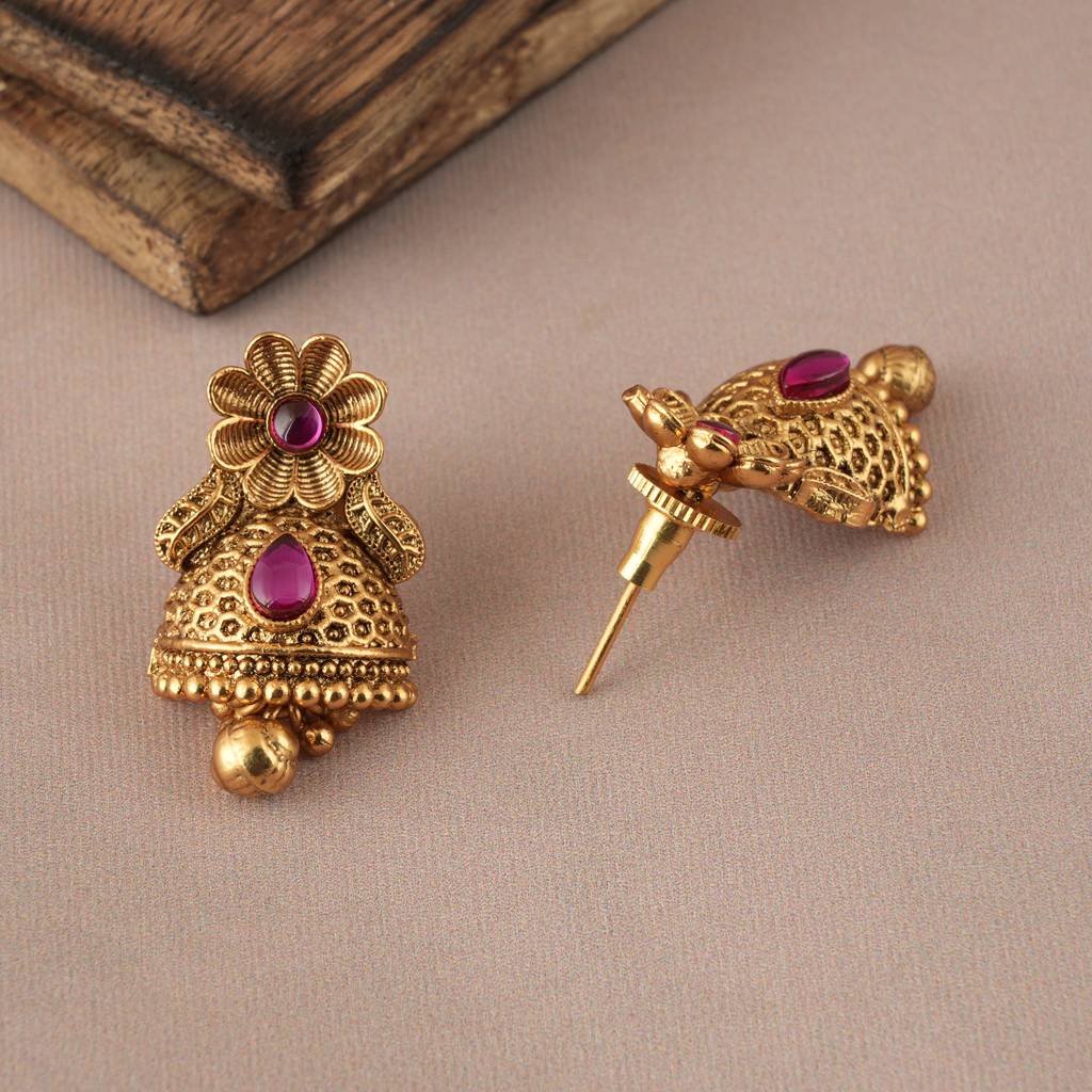 Antique Gold Plated Floral Black Bead Mangalsutra Set : SJ003