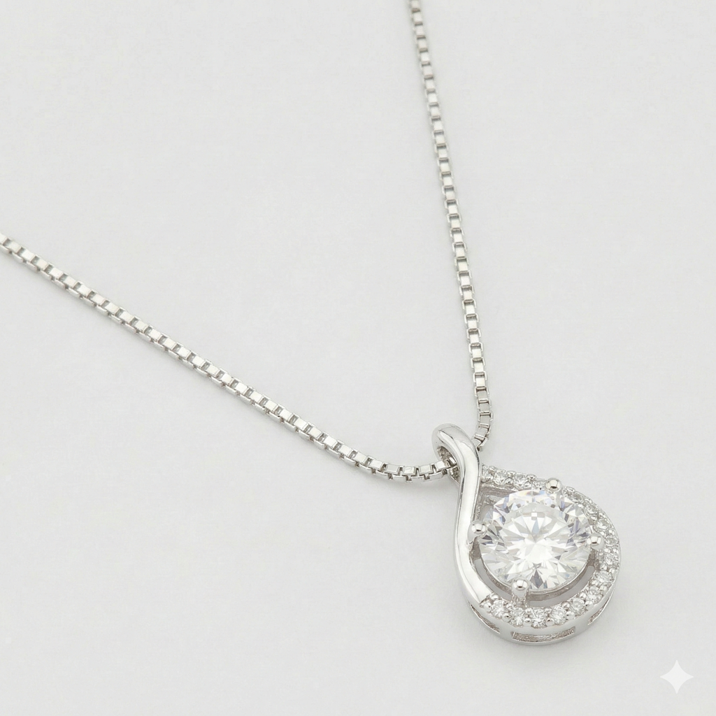 925 Sterling Silver Teardrop Solitaire Pendant Necklace Jewellery For Women High Polish Rhodium Finish With Box C : AG06880001