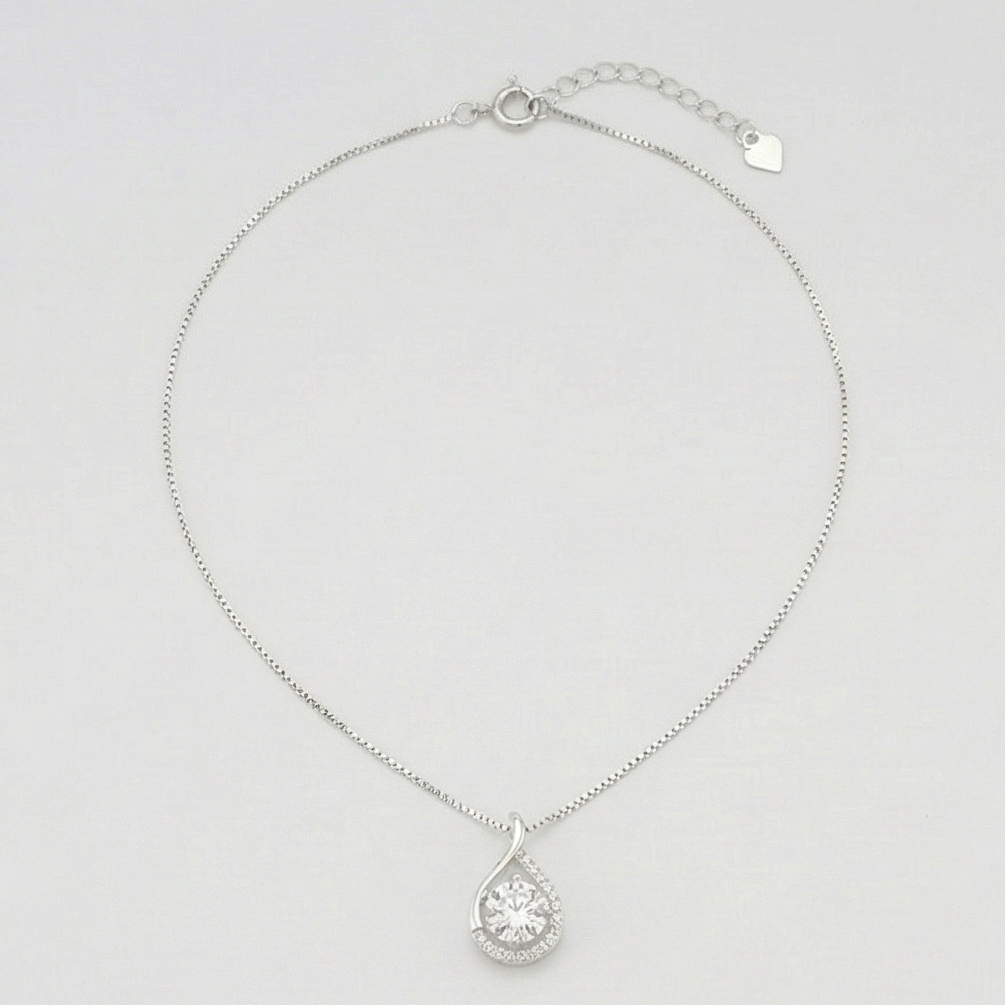 925 Sterling Silver Teardrop Solitaire Pendant Necklace Jewellery For Women High Polish Rhodium Finish With Box C : AG06880001