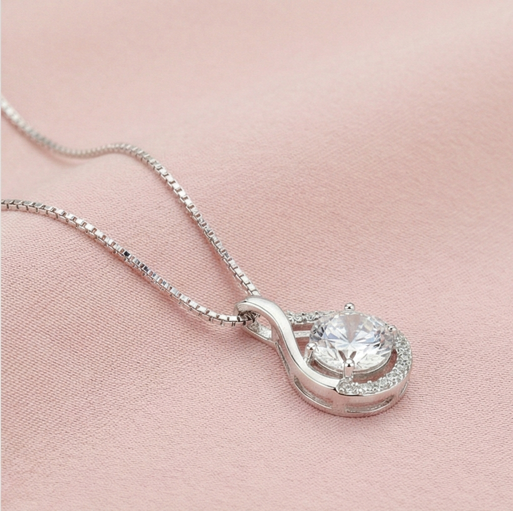 925 Sterling Silver Teardrop Solitaire Pendant Necklace Jewellery For Women High Polish Rhodium Finish With Box C : AG06880001