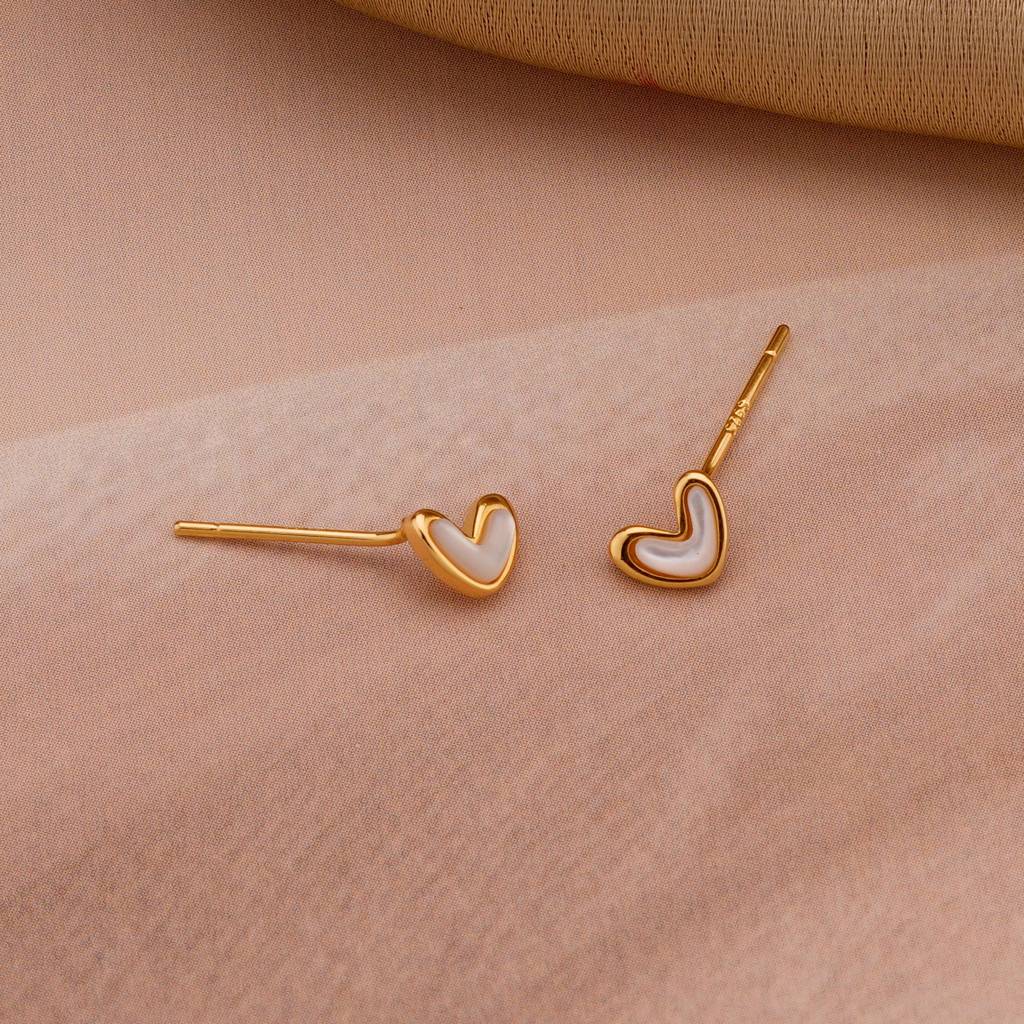 925 Sterling Silver White Heart Stud Earrings Gold Plated Jewellery For Women : AG06703012