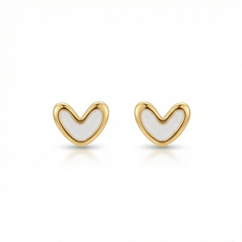 925 Sterling Silver White Heart Stud Earrings Gold Plated Jewellery For Women : AG06703012