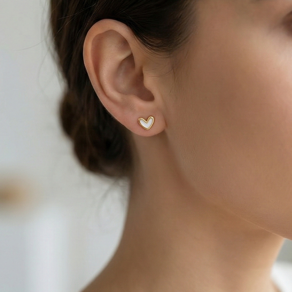 925 Sterling Silver White Heart Stud Earrings Gold Plated Jewellery For Women : AG06703012