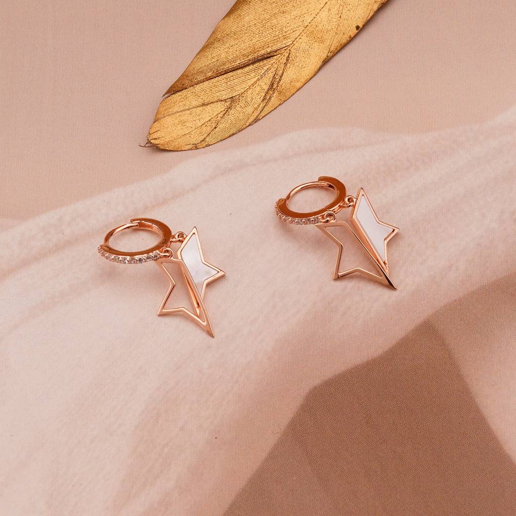 925 Sterling Silver Rose Gold Plated Star Huggie Hoop Earrings, Dangle Charm Jewellery For Women : AG06863013