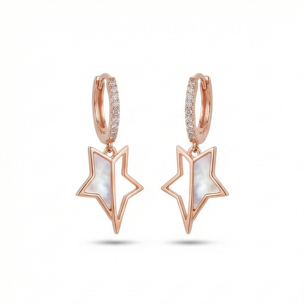 925 Sterling Silver Rose Gold Plated Star Huggie Hoop Earrings, Dangle Charm Jewellery For Women : AG06863013