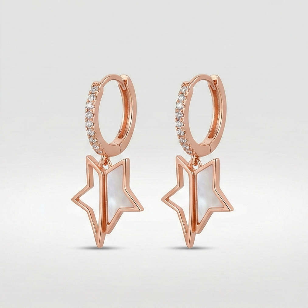 925 Sterling Silver Rose Gold Plated Star Huggie Hoop Earrings, Dangle Charm Jewellery For Women : AG06863013