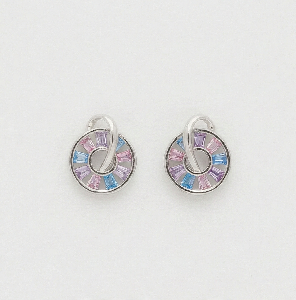 925 Sterling Silver Multi Color Geometric Stud Earrings Rhodium Finish Jewellery For Women : AG06791015