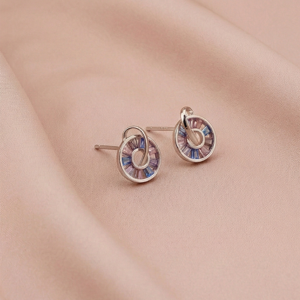 925 Sterling Silver Multi Color Geometric Stud Earrings Rhodium Finish Jewellery For Women : AG06791015