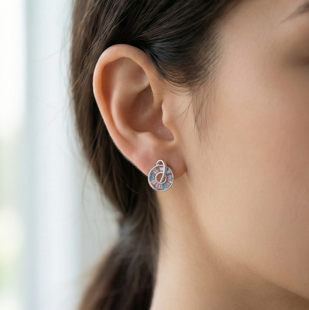 925 Sterling Silver Multi Color Geometric Stud Earrings Rhodium Finish Jewellery For Women : AG06791015