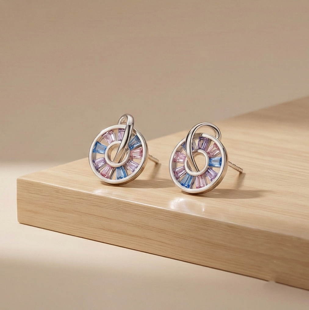 925 Sterling Silver Multi Color Geometric Stud Earrings Rhodium Finish Jewellery For Women : AG06791015
