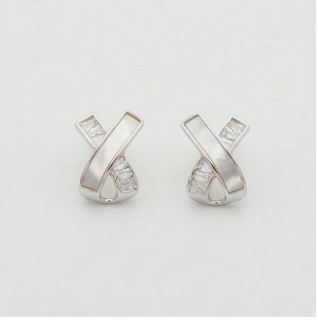 925 Sterling Silver Criss Cross Stud Earrings Mother Of Pearl Jewellery For Women : AG06840019