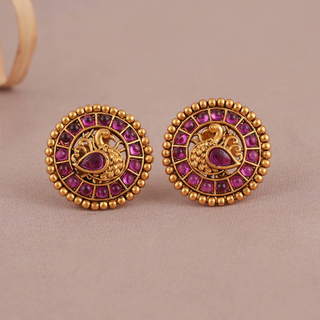 Â Cute Ruby Stone Peacock Gold Plated Stud Earring : SJ027