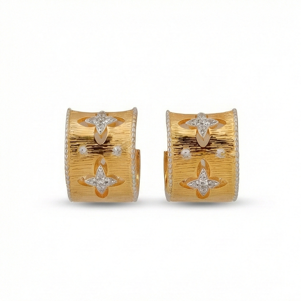 925 Sterling Silver Wide Band Floral Cutout Hoop Earrings Gold Plated Jewellery : AG07007021