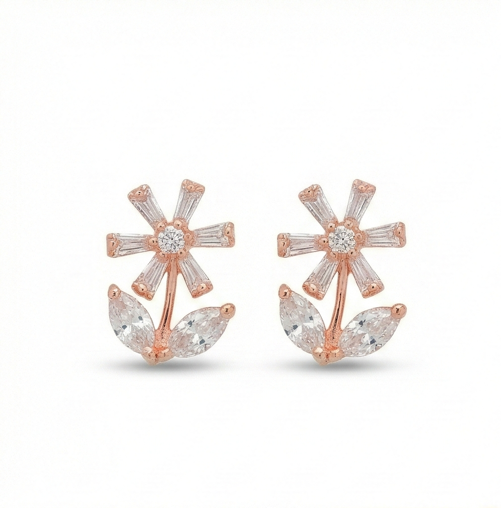 925 Sterling Silver Rose Gold Plated Floral Stud Earrings, Nature Inspired Jewellery For Women : AG06787022